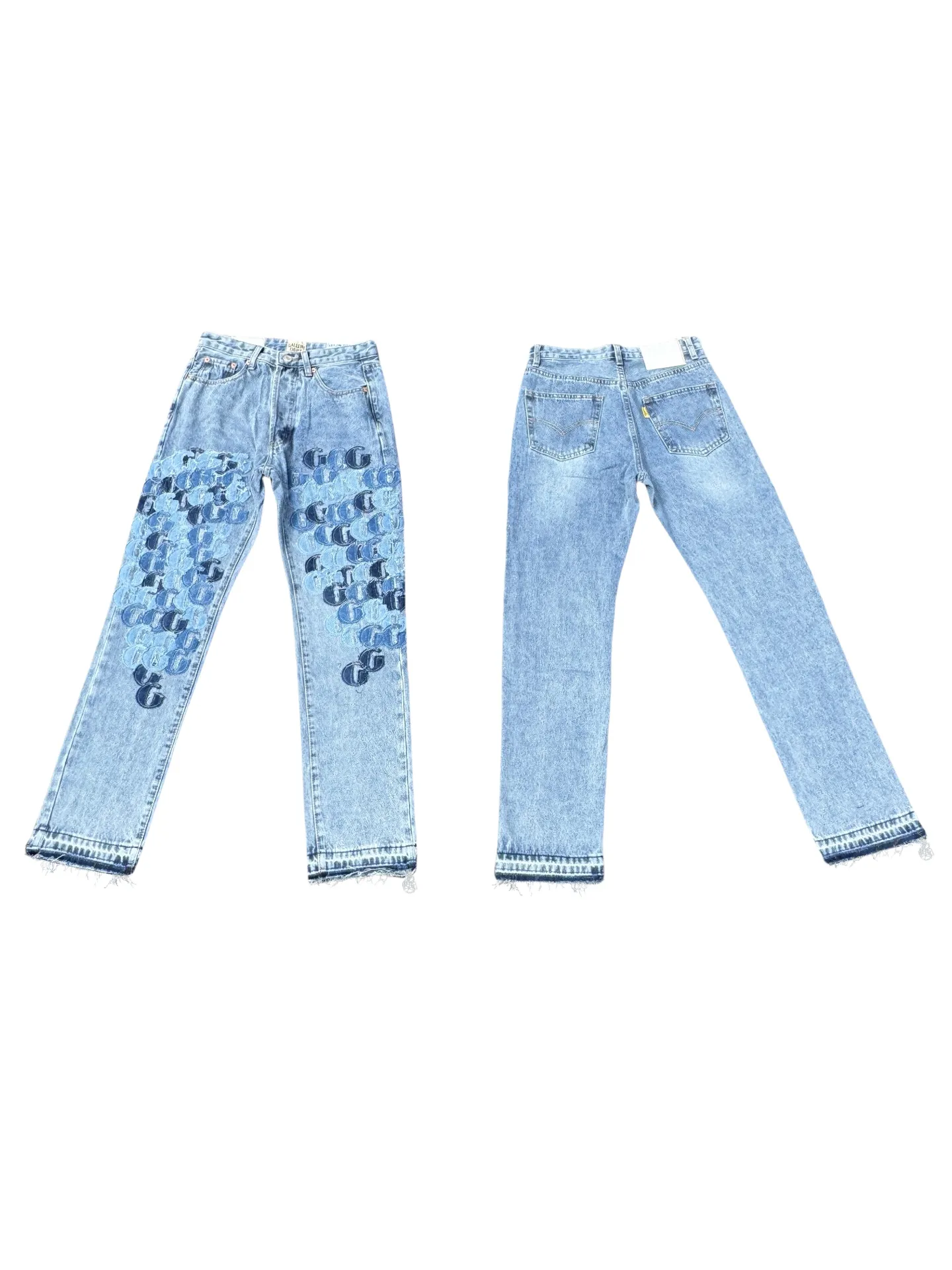 P286💰G77 GALLERY DEPT.G letter patch pudding 5001 denim washed and distressed spliced jeans -Original purchase and pattern making to truly restore the ultimate vintage texture -Original hardware accessories, washed and other elevators, QR code analysis are all purchased from the original factory, high degree of restoration, you are welcome to compare the products~ -Three-dimensional version, loose and comfortable, not picky about the figure, taller and slimmer, factory Seiko, original factory quality control, same style for men and women, can be matched with couples Versatile recommendation: must-have jeans for all seasons Color: blue Size: S-XXL (28-36)